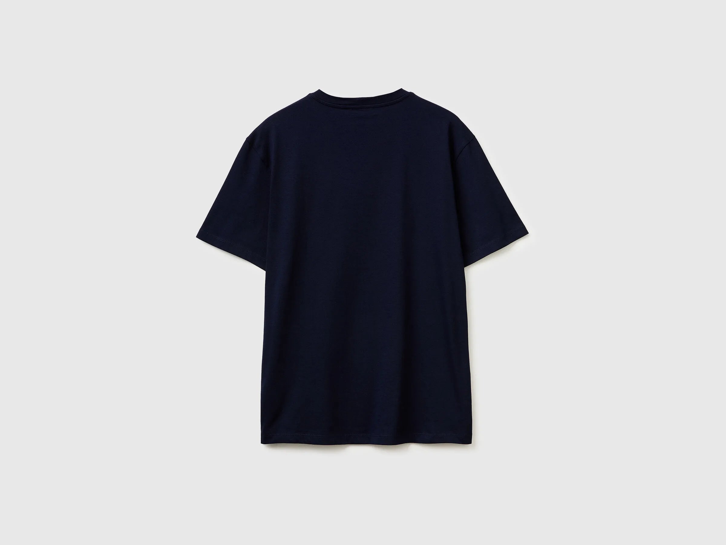 Benetton Dark Blue Men Cotton T-Shirt with Logo SKU: 39VFU1096_902 Image 02