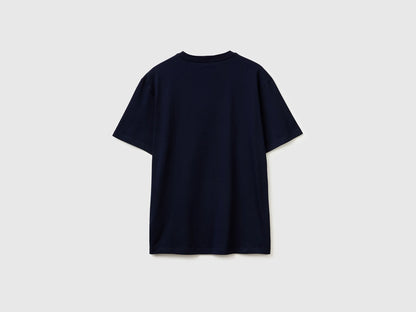 Benetton Dark Blue Men Cotton T-Shirt with Logo SKU: 39VFU1096_902 Image 02