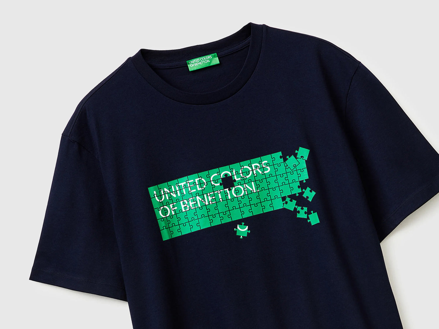 Benetton Dark Blue Men Cotton T-Shirt with Logo SKU: 39VFU1096_902 Image 03