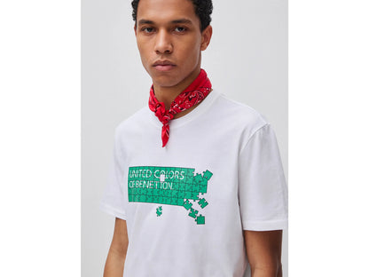 Benetton White Men Cotton T-Shirt with Logo SKU: 39VFU1096_903 Image 04