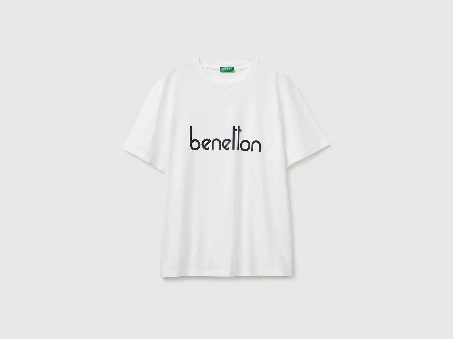 Benetton White Men Cotton T-Shirt with Logo SKU: 39VFU1096_906 Image 01