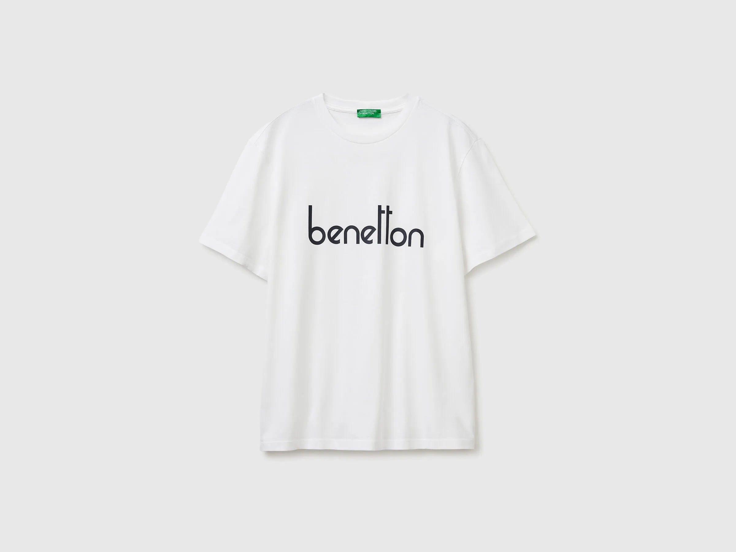 Benetton White Men Cotton T-Shirt with Logo SKU: 39VFU1096_906 Image 01