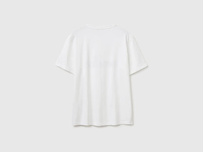 Benetton White Men Cotton T-Shirt with Logo SKU: 39VFU1096_906 Image 02