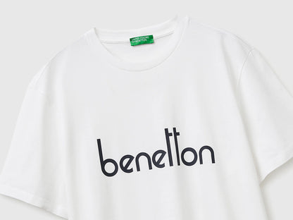Benetton White Men Cotton T-Shirt with Logo SKU: 39VFU1096_906 Image 03