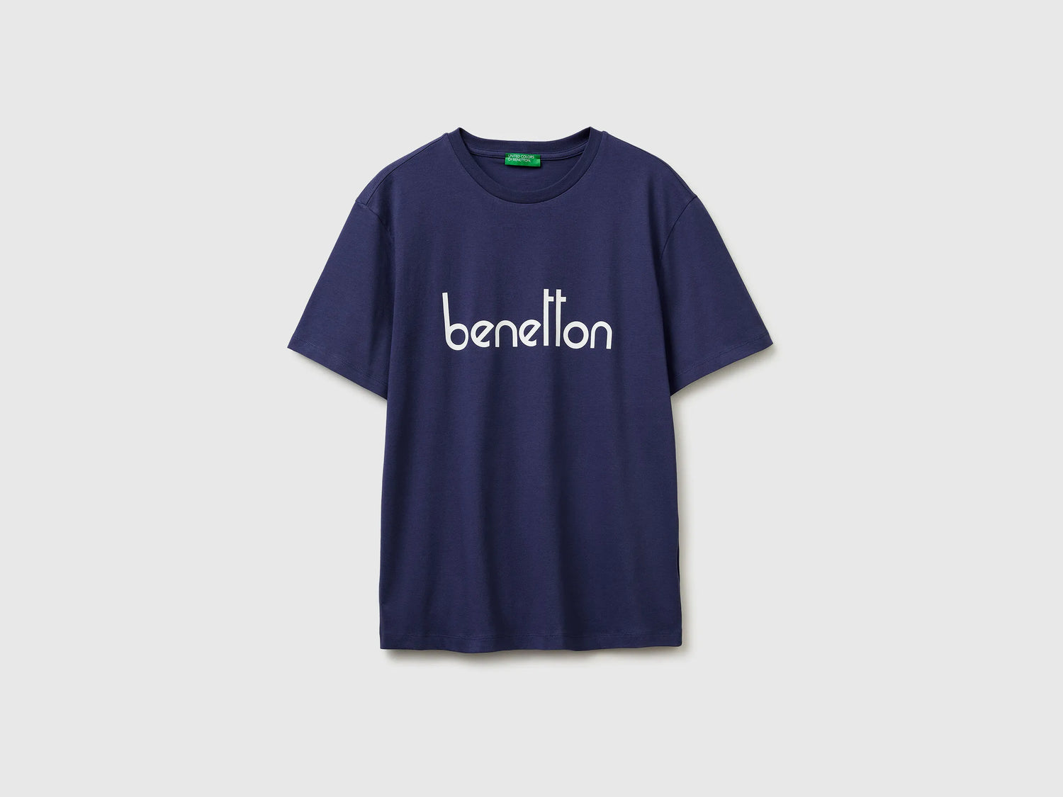 Benetton Dark Blue Men Cotton T-Shirt with Logo SKU: 39VFU1096_907 Image 01