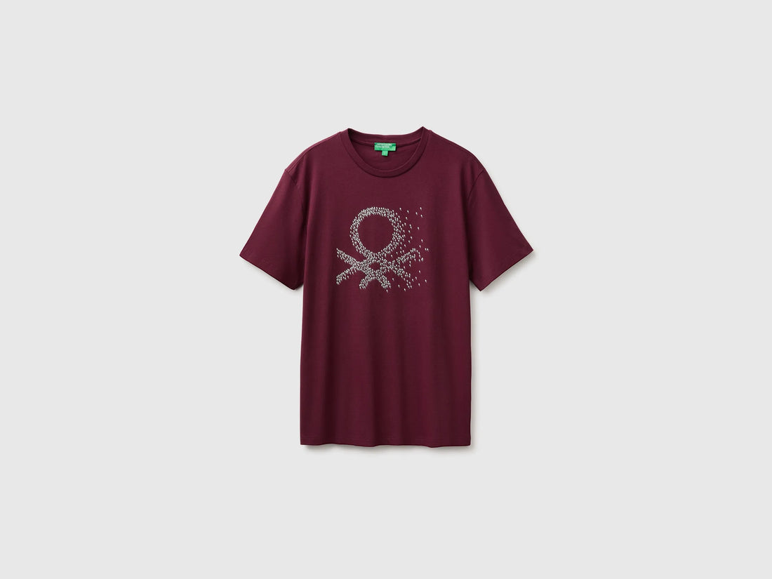 Benetton Burgundy Men Regular Fit T-Shirt with Logo SKU: 39VFU10CP_34D Image 01