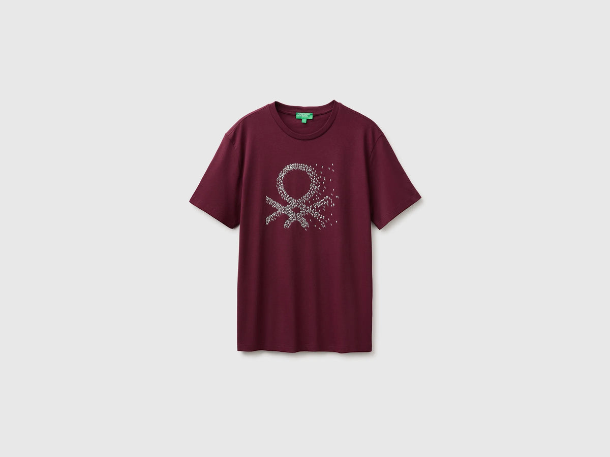 Benetton Burgundy Men Regular Fit T-Shirt with Logo SKU: 39VFU10CP_34D Image 01