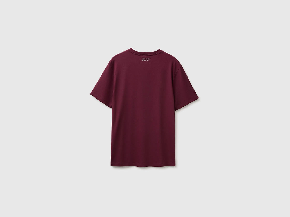 Benetton Burgundy Men Regular Fit T-Shirt with Logo SKU: 39VFU10CP_34D Image 02