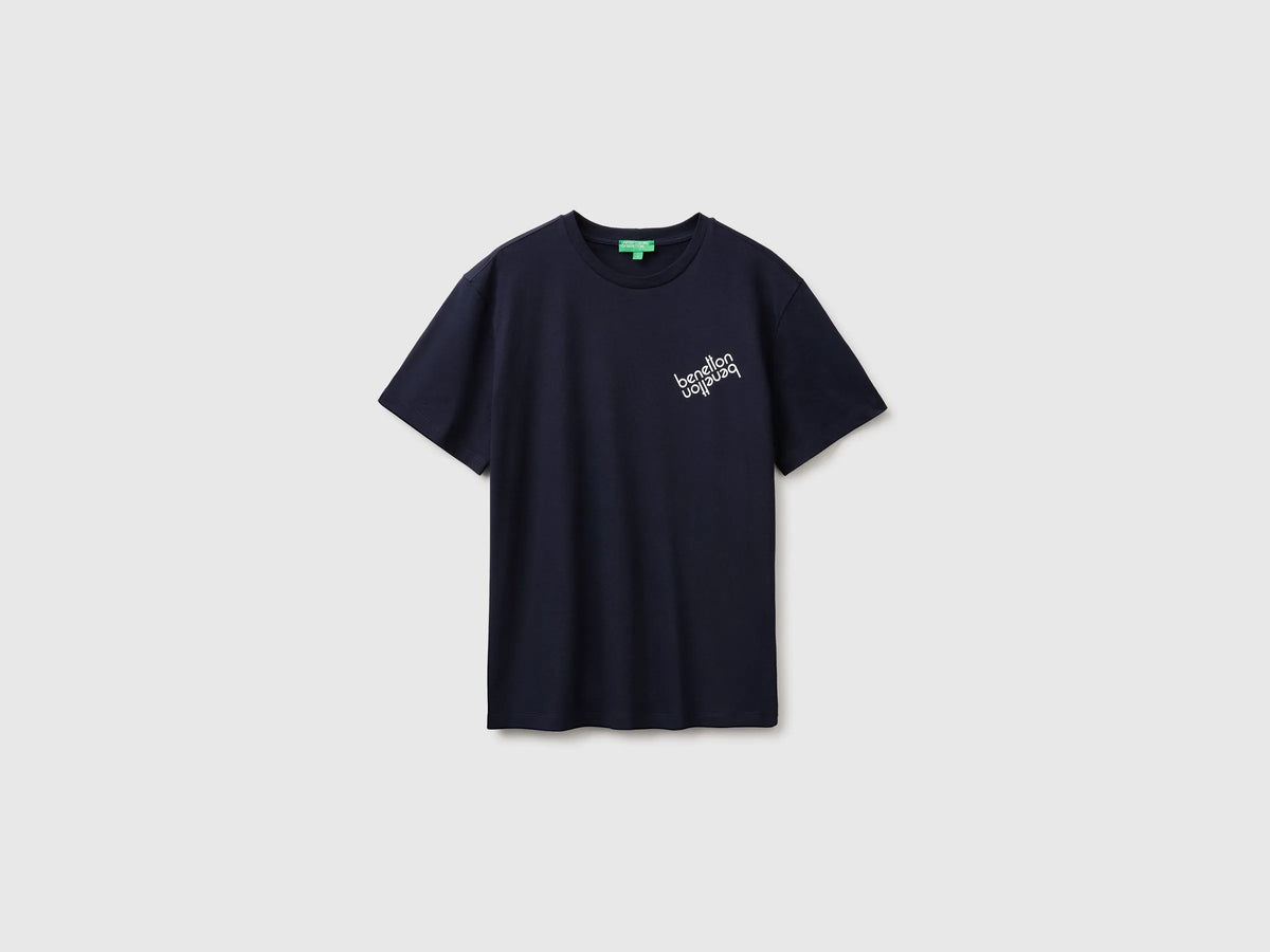 Benetton Dark Blue Men Regular Fit T-Shirt with Logo SKU: 39VFU10CP_3C1 Image 01