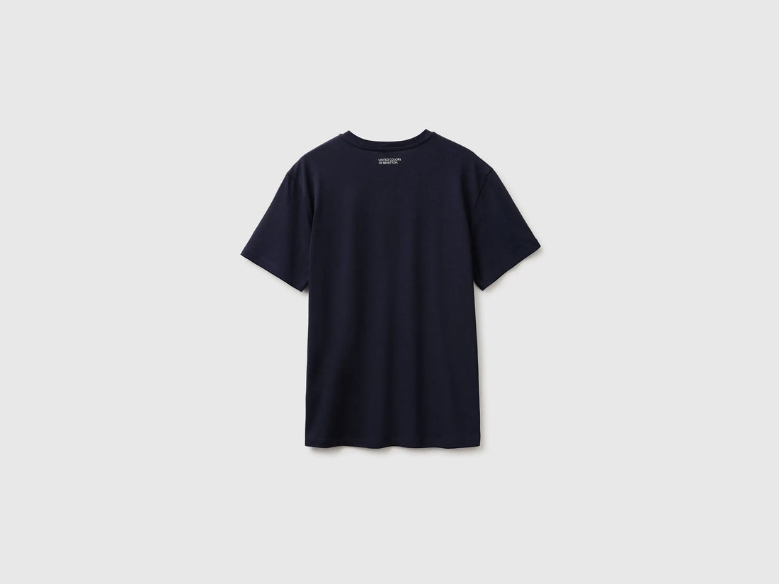 Benetton Dark Blue Men Regular Fit T-Shirt with Logo SKU: 39VFU10CP_3C1 Image 02