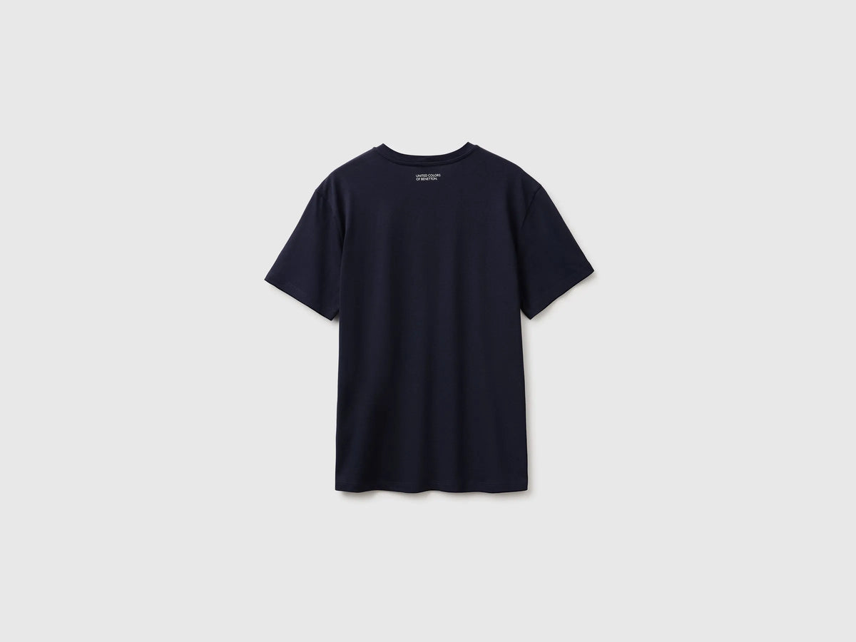 Benetton Dark Blue Men Regular Fit T-Shirt with Logo SKU: 39VFU10CP_3C1 Image 02