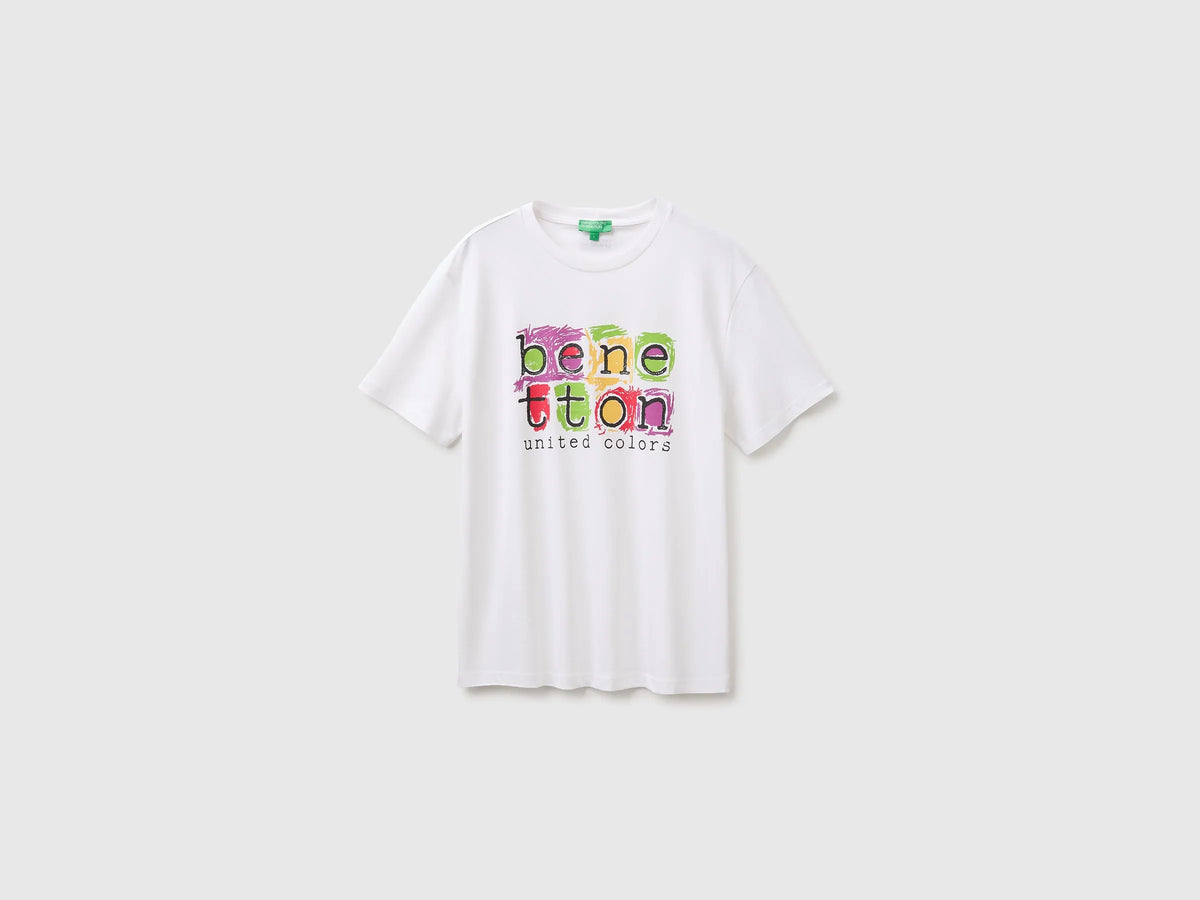 Benetton White Men Regular Fit T-Shirt with Logo SKU: 39VFU10CP_901 Image 01