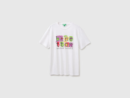 Benetton White Men Regular Fit T-Shirt with Logo SKU: 39VFU10CP_901 Image 01