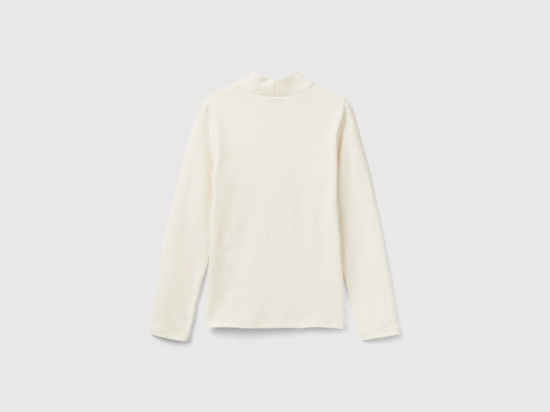 Benetton Creamy White Girls T-Shirt in Pure Organic Cotton SKU: 3AOUC201O_0R2 Image 02
