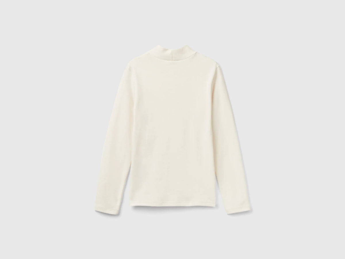Benetton Creamy White Girls T-Shirt in Pure Organic Cotton SKU: 3AOUC201O_0R2 Image 02