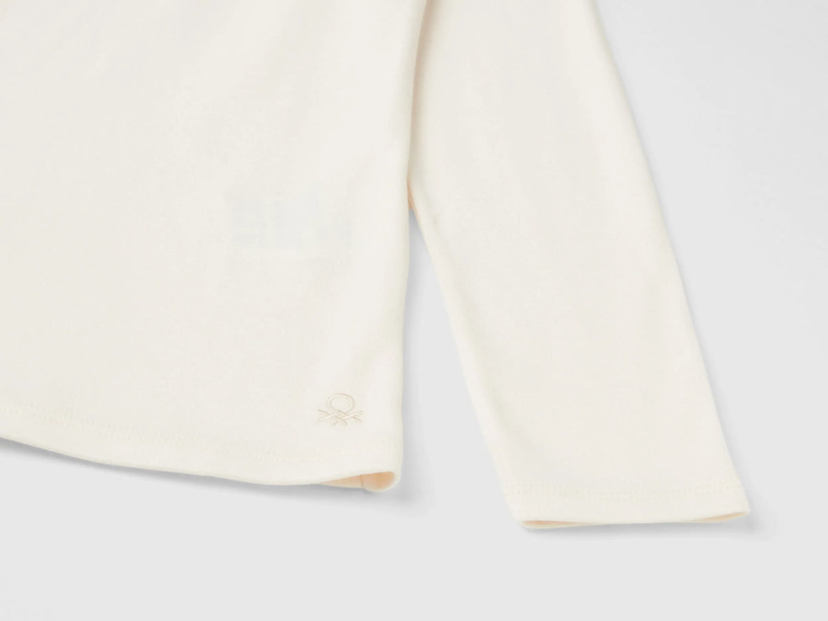 Benetton Creamy White Girls T-Shirt in Pure Organic Cotton SKU: 3AOUC201O_0R2 Image 03