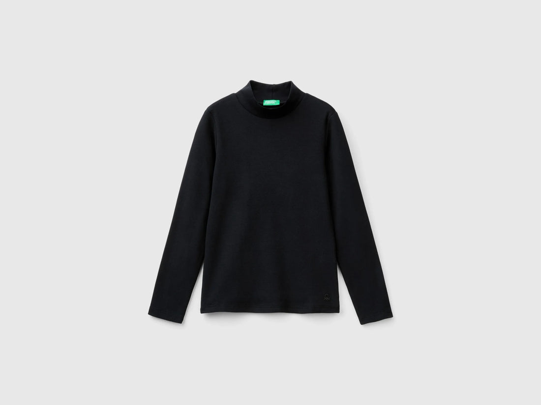 Benetton Black Girls T-Shirt in Pure Organic Cotton SKU: 3AOUC201O_100 Image 01