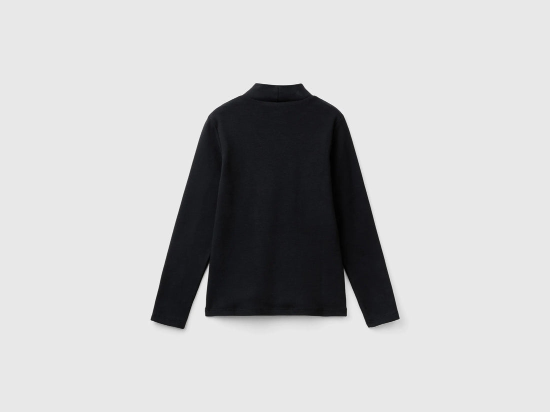 Benetton Black Girls T-Shirt in Pure Organic Cotton SKU: 3AOUC201O_100 Image 02