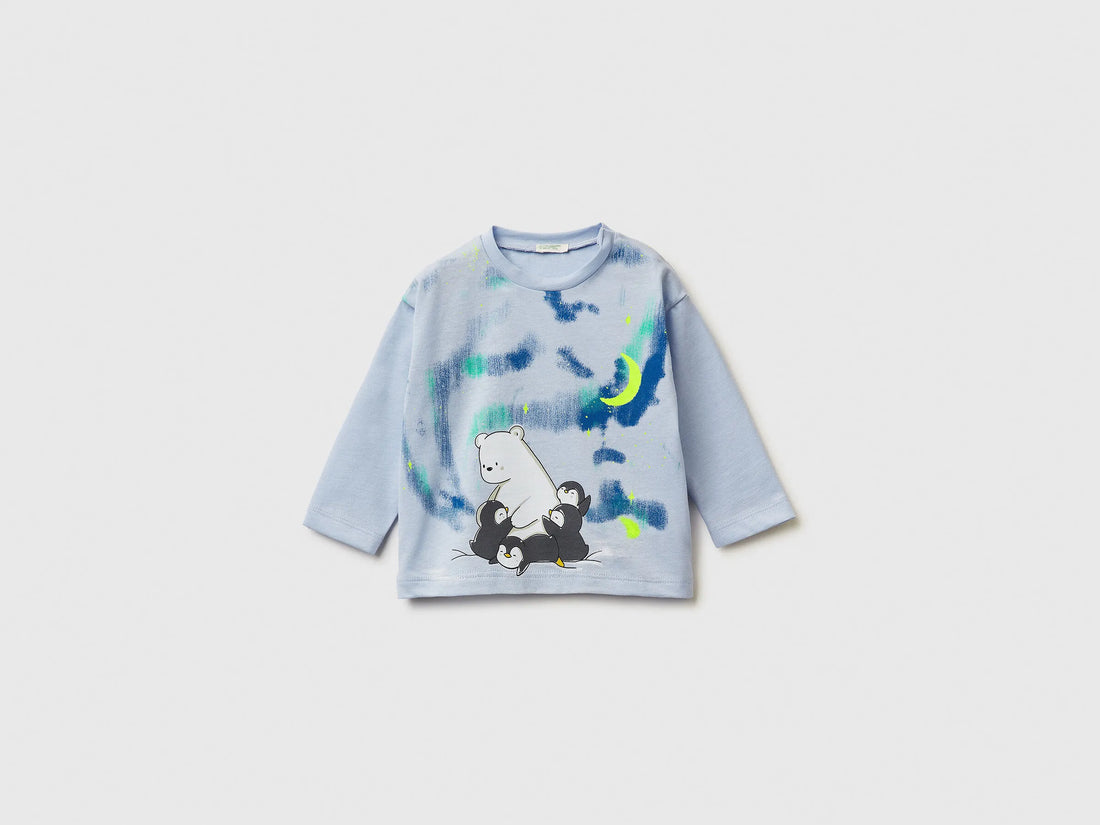 Benetton_Sky Blue_T-Shirt with Shiny Print_3ATNA106R_081_01