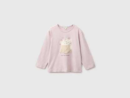 Benetton Pink Girl Organic Cotton Printed T-Shirt SKU: 3ATNA107H_197 Image 01