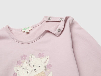 Benetton Pink Girl Organic Cotton Printed T-Shirt SKU: 3ATNA107H_197 Image 03