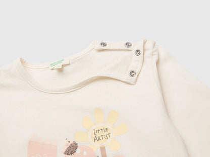 Benetton Creamy White Girl Organic Cotton Printed T-Shirt SKU: 3ATNA107H_901 Image 03