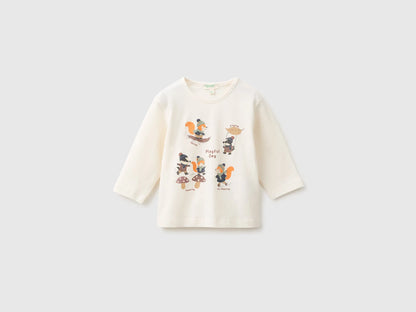 Benetton Creamy White Unisex Organic Cotton Printed T-Shirt SKU: 3ATNA107H_902 Image 01
