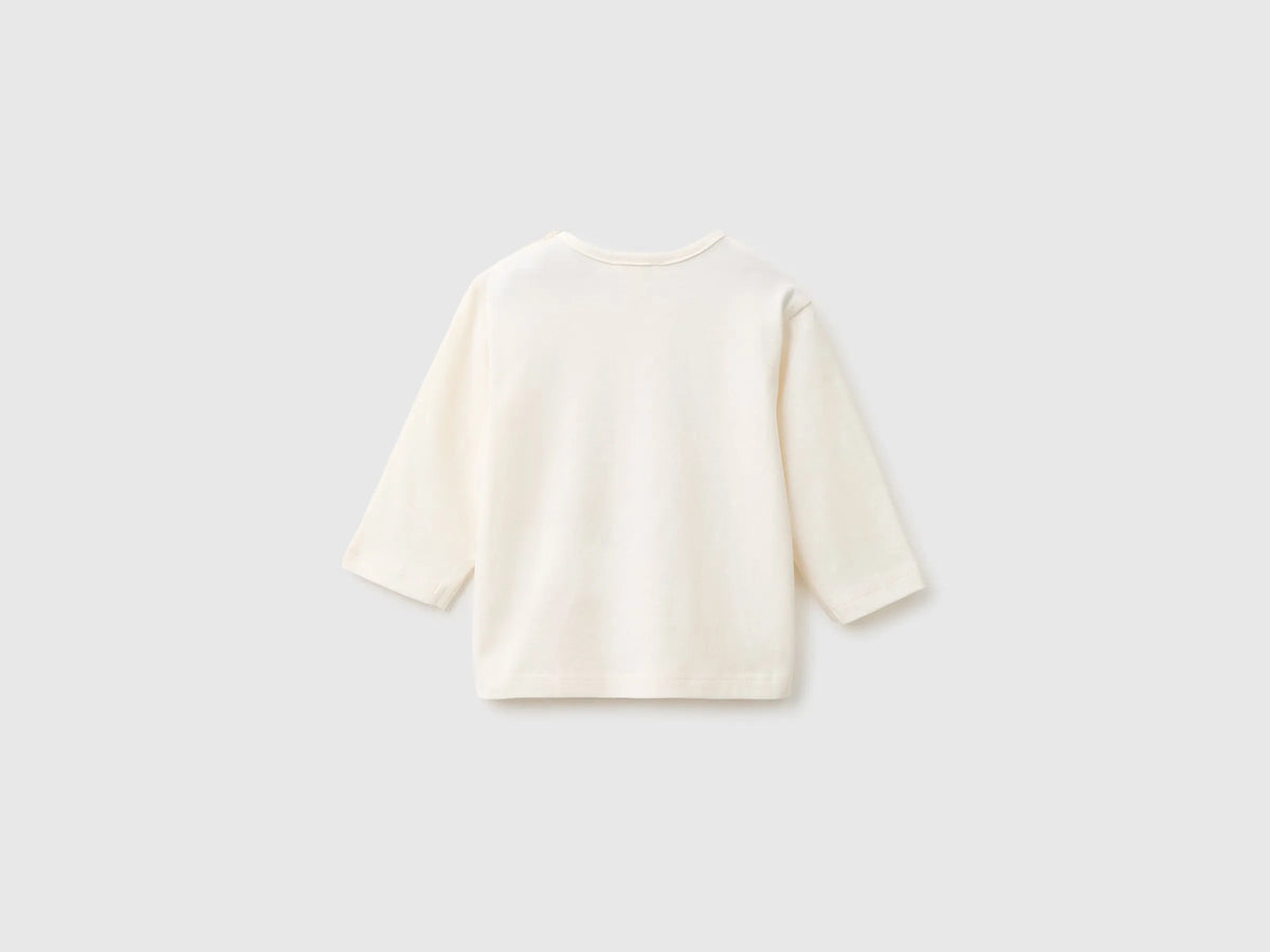 Benetton Creamy White Unisex Organic Cotton Printed T-Shirt SKU: 3ATNA107H_902 Image 02