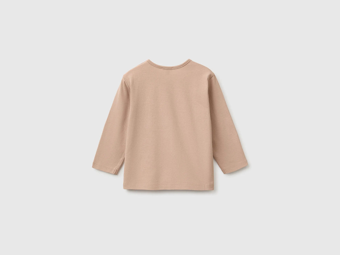 Benetton Dove Gray New Born Organic Cotton Printed T-Shirt SKU: 3ATNA107H_903 Image 02