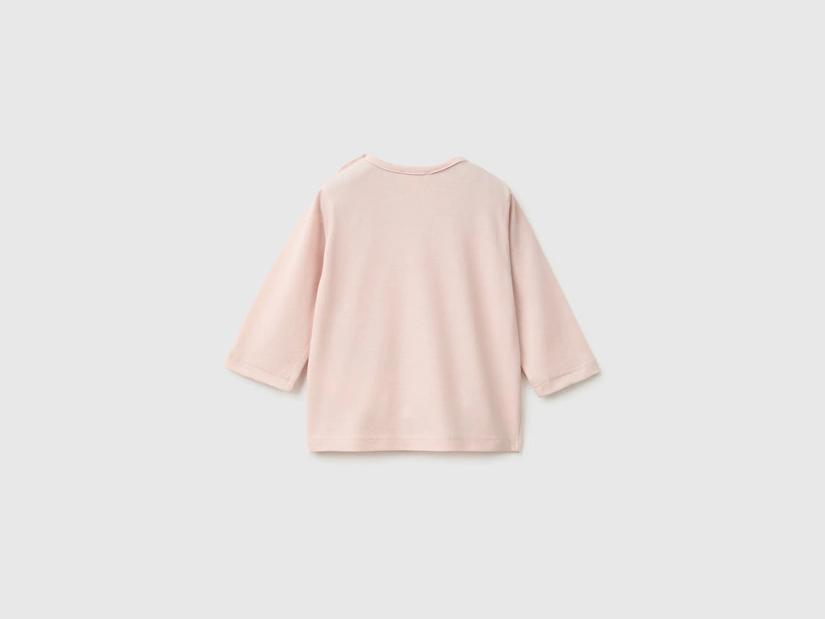 Benetton Soft Pink Girl Organic Cotton Printed T-Shirt SKU: 3ATNA107I_08Q Image 02