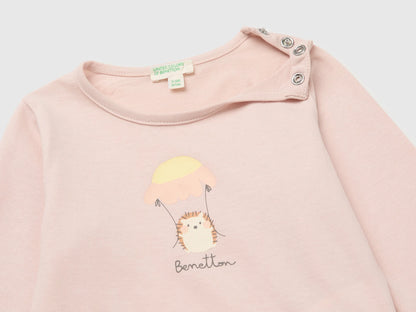 Benetton Soft Pink Girl Organic Cotton Printed T-Shirt SKU: 3ATNA107I_08Q Image 03