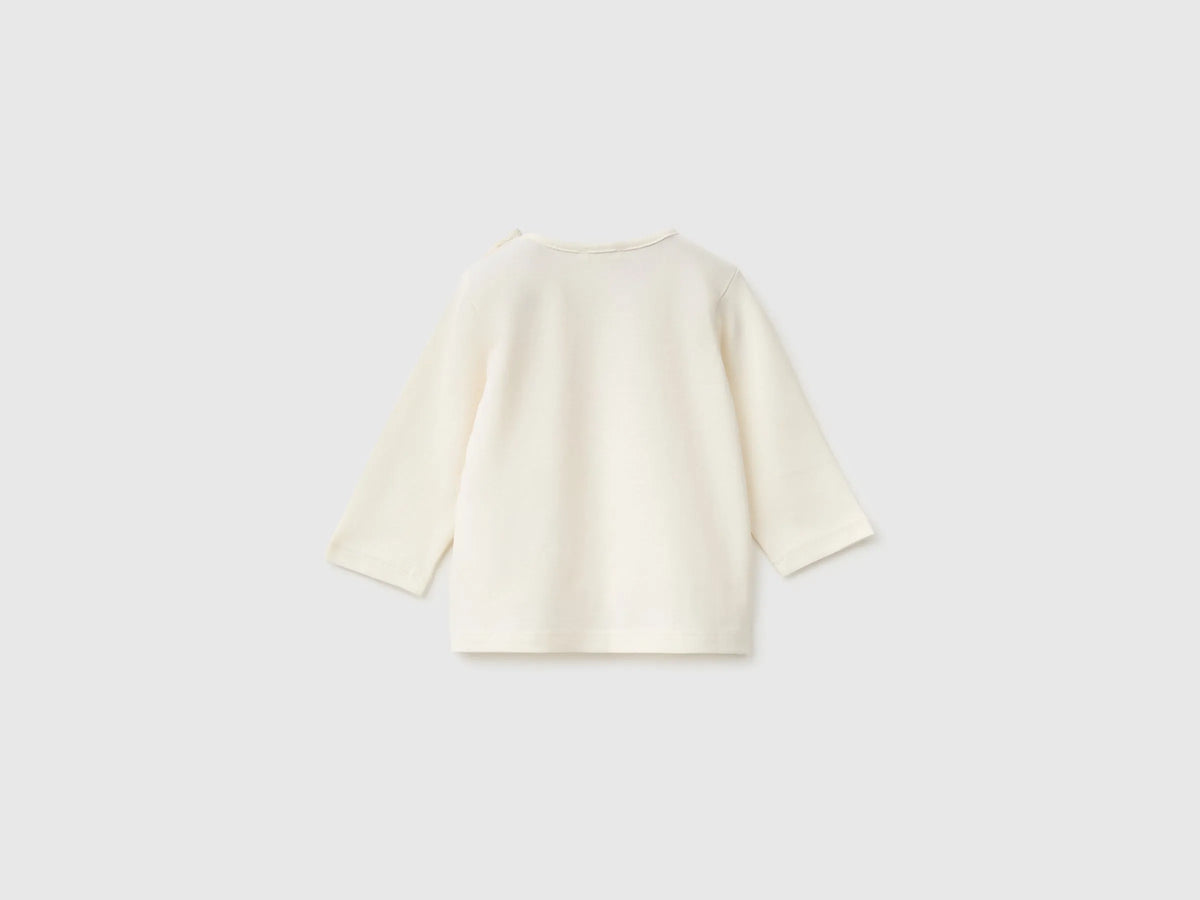Benetton Creamy White Girl Organic Cotton Printed T-Shirt SKU: 3ATNA107I_0R2 Image 02