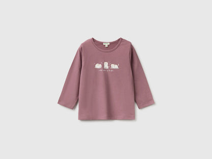 Benetton Mauve Girl Organic Cotton Printed T-Shirt SKU: 3ATNA107I_25N Image 01