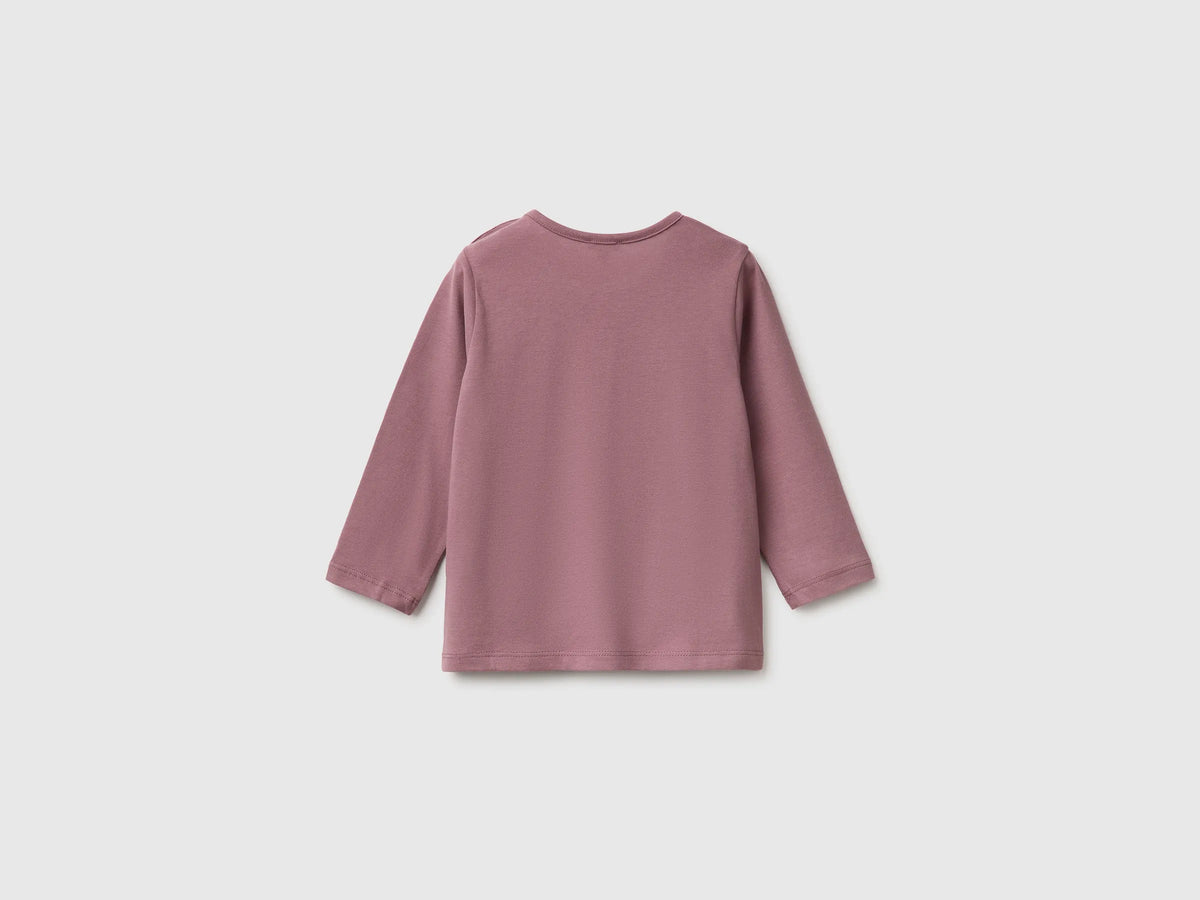 Benetton Mauve Girl Organic Cotton Printed T-Shirt SKU: 3ATNA107I_25N Image 02