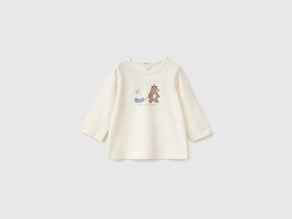 Benetton Creamy White Unisex Organic Cotton Printed T-Shirt SKU: 3ATNA107I_901 Image 01