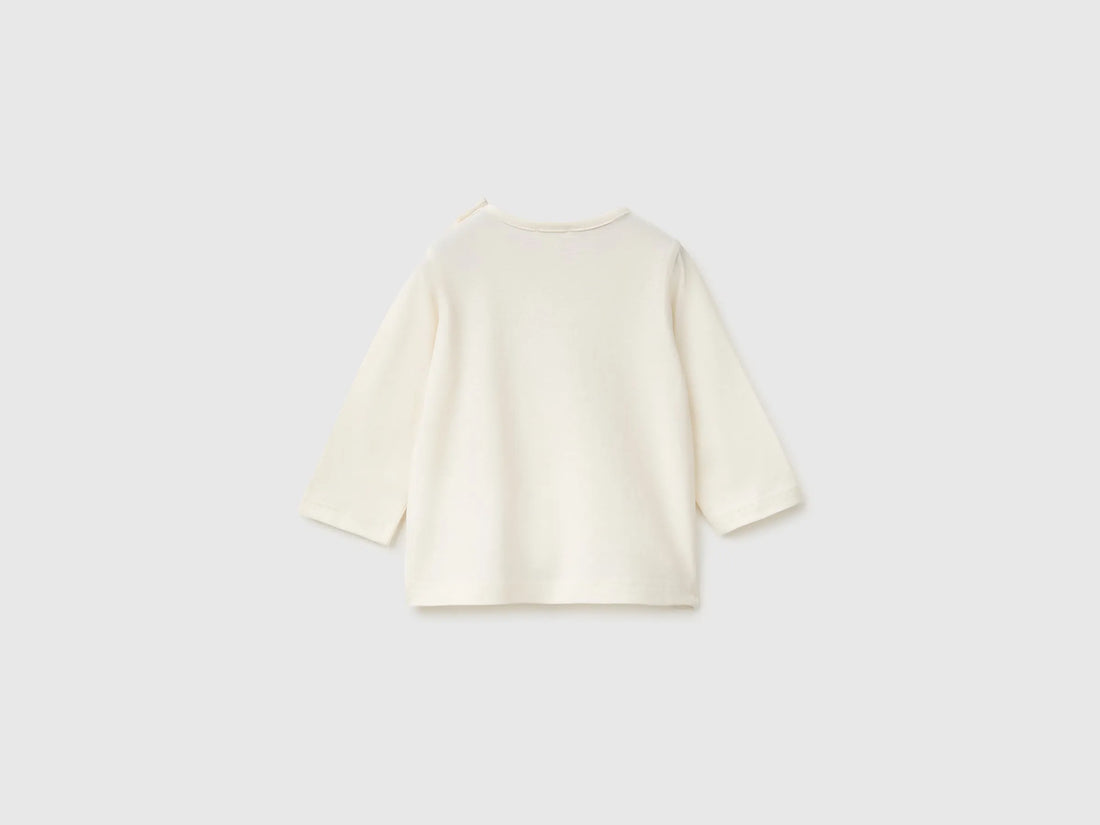 Benetton Creamy White Unisex Organic Cotton Printed T-Shirt SKU: 3ATNA107I_901 Image 02