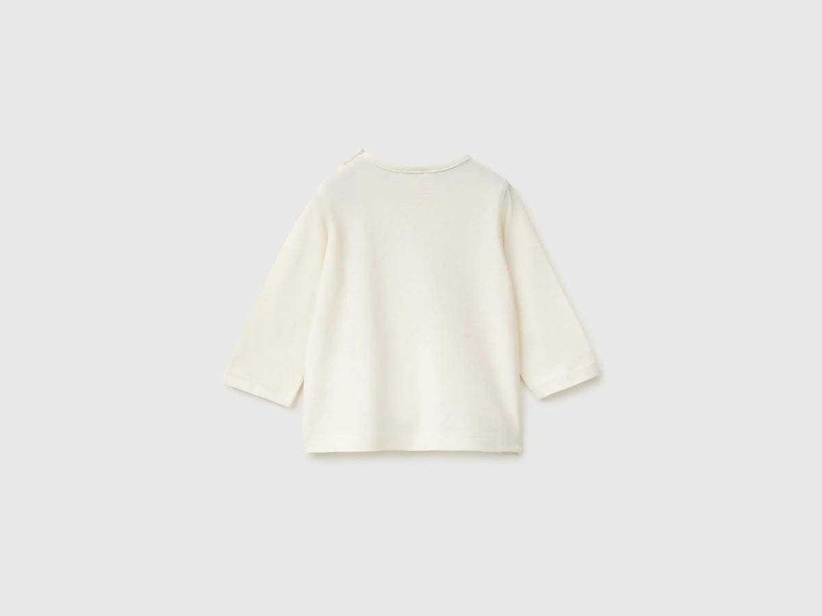 Benetton Creamy White Unisex Organic Cotton Printed T-Shirt SKU: 3ATNA107I_901 Image 02