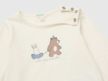 Benetton Creamy White Unisex Organic Cotton Printed T-Shirt SKU: 3ATNA107I_901 Image 03