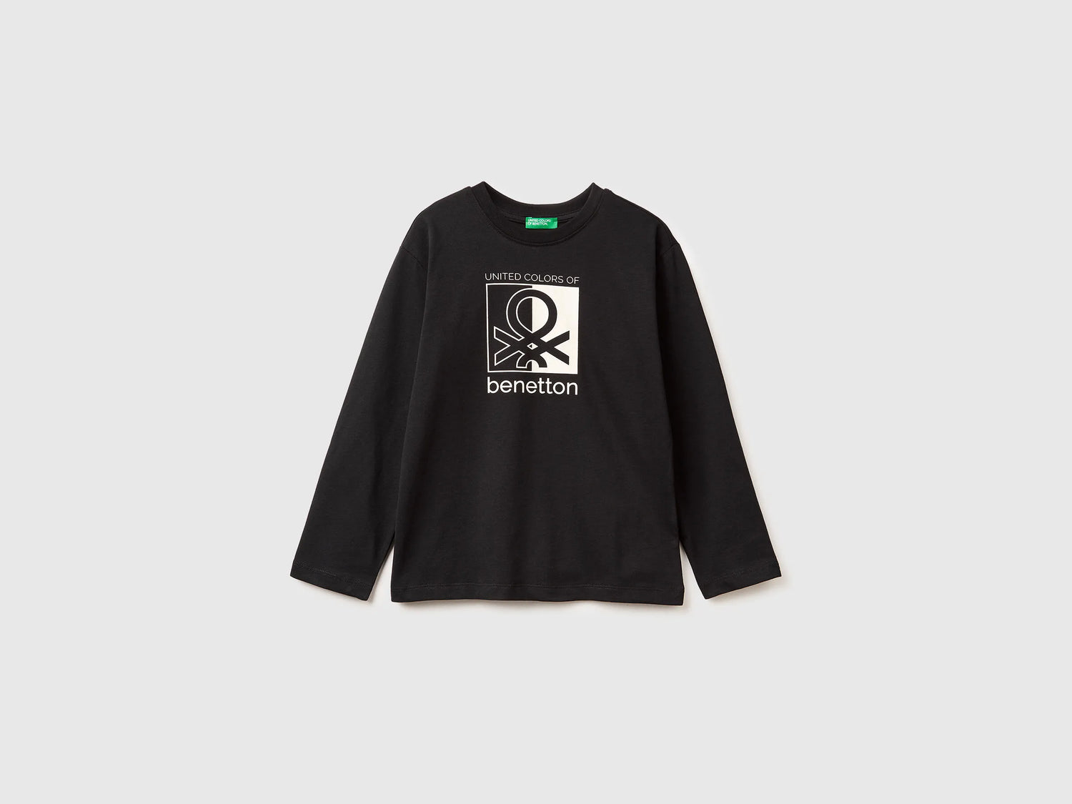 Benetton_Black_Warm T-Shirt with Logo Print_3ATNC10QU_100_01