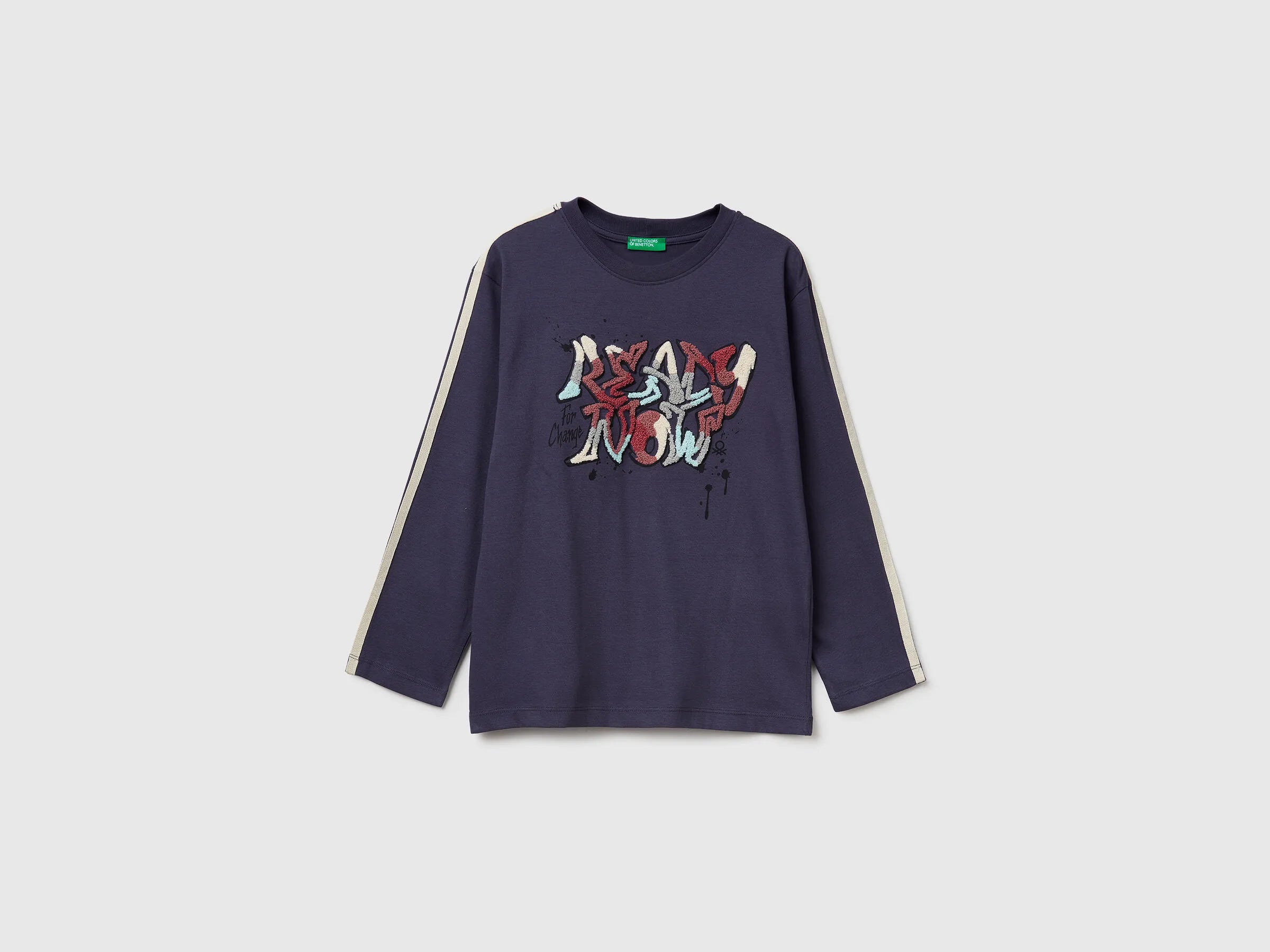 Benetton_Air Force Blue_T-Shirt with Graffiti Print_3ATNC10R7_0J8_01