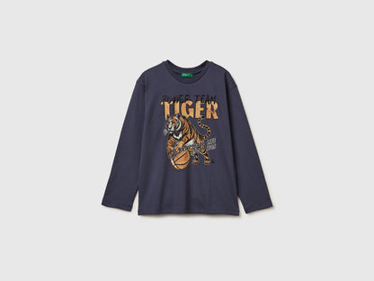 Benetton_Air Force Blue_T-Shirt in Warm Cotton with Print_3ATNC10R8_0J8_01