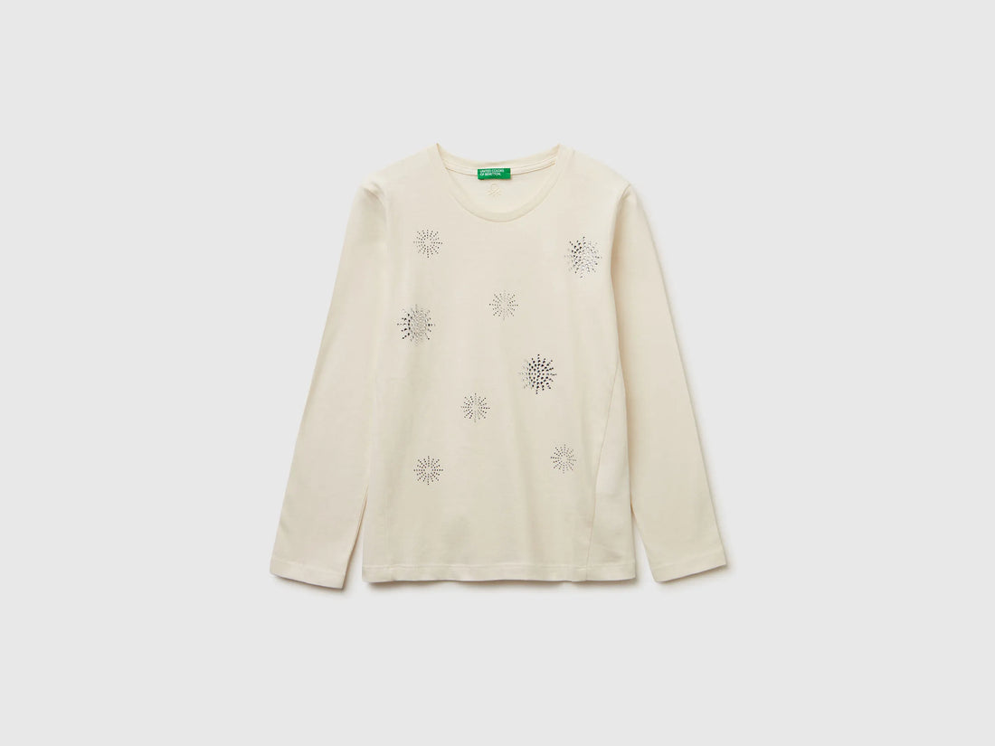 Benetton_Creamy White_T-Shirt with Rhinestone Applique_3ATNC10RF_0R2_01