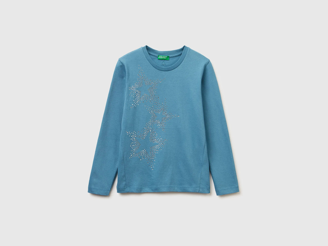 Benetton_Turquoise_T-Shirt with Rhinestone Applique_3ATNC10RF_2H6_01