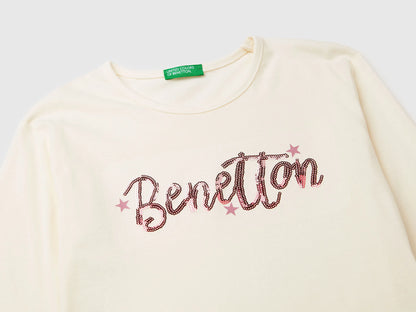 Benetton_Creamy White_T-Shirt in Warm Cotton with Sequins_3ATNC10RG_0R2_03