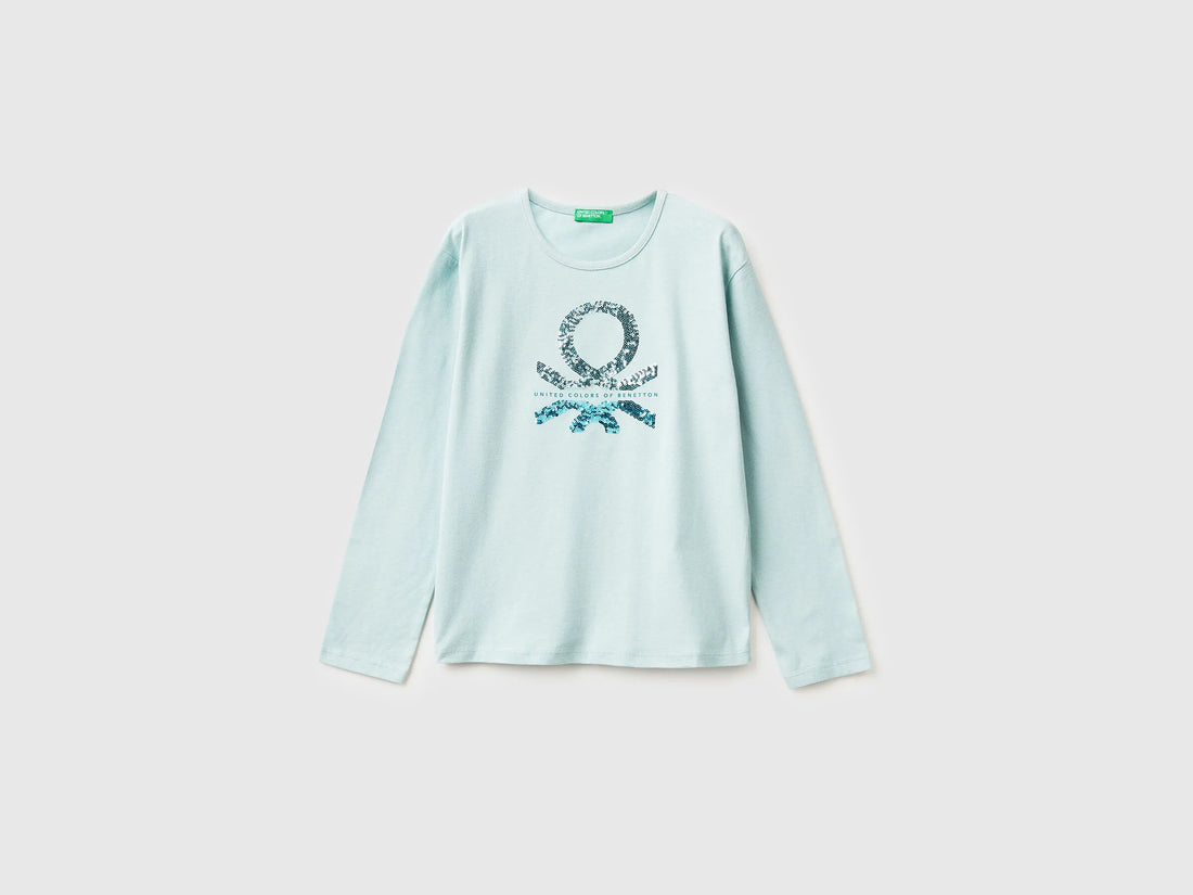Benetton_Aqua_T-Shirt in Warm Cotton with Sequins_3ATNC10RG_17H_01