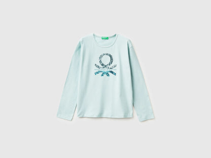 Benetton_Aqua_T-Shirt in Warm Cotton with Sequins_3ATNC10RG_17H_01