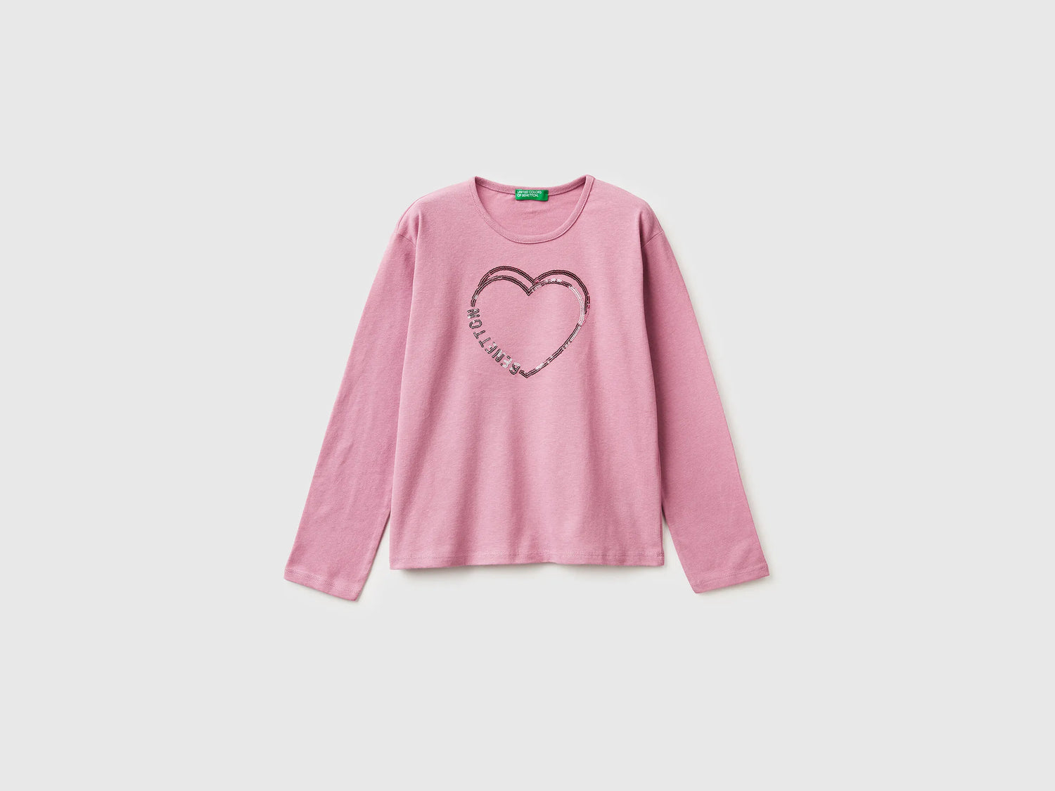 Benetton_Pink_T-Shirt in Warm Cotton with Sequins_3ATNC10RG_2G9_01