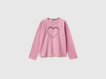Benetton_Pink_T-Shirt in Warm Cotton with Sequins_3ATNC10RG_2G9_01