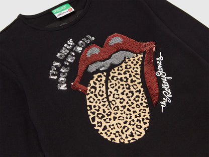 Benetton_Black_Boxy Fit &quot;The Rolling Stones&quot; T-Shirt_3ATNC10RI_100_03
