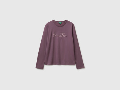 Benetton Plum Girls Long-Sleeved T-Shirt with Embroidery SKU: 3ATNC10U8_048 Image 01